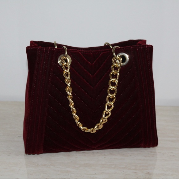 Aldo Bags Aldo Burgundy Velvet Chain Handle Bag Poshmark